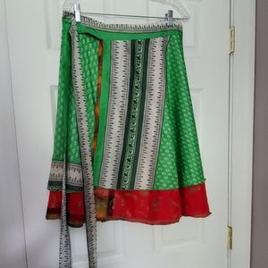 ❤ Recycled Sari Skirt Two Layer OS Red & Green